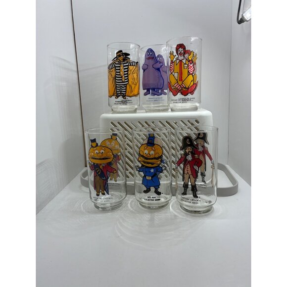 Vintage McDonalds Collector Series Glasses Set Of 6 Featuring Ronald Grimace Big - Picture 1 of 4